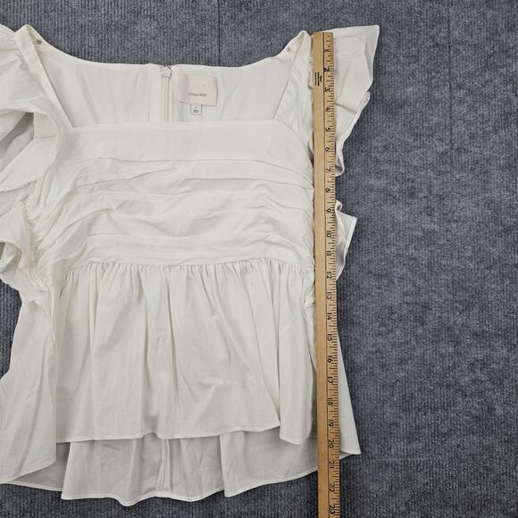 Cinq à Sept Top Womens Large White Flutter Sleeve Gathered Peplum Blouse Elegant - Picture 4 of 6